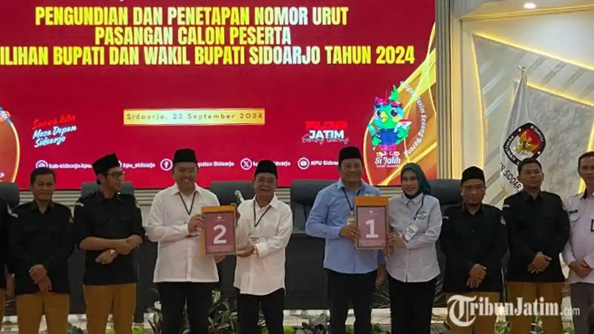 Hasil Pengundian Nomor Urut Paslon Pilkada Sidoarjo 2024, Subandi-Mimik 1 dan Mas Iin-Edy Widodo 2