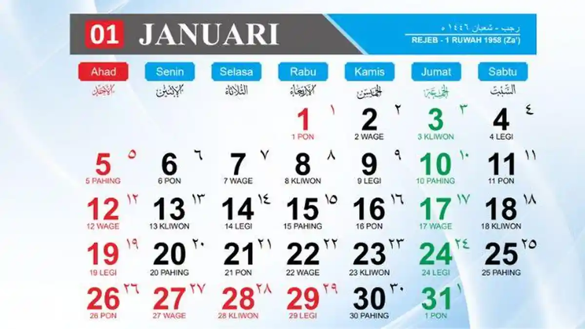 Download Link Kalender 2025, Lengkap dengan Daftar Tanggal Merah, Hijriyah dan Jawa