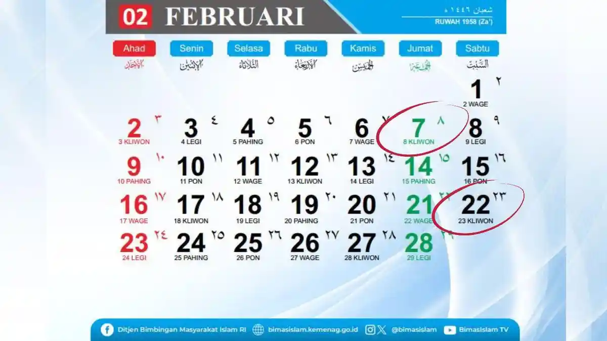 Kalender Februari 2025 : Penanggalan Jawa Weton 22 Februari, Lengkap ...