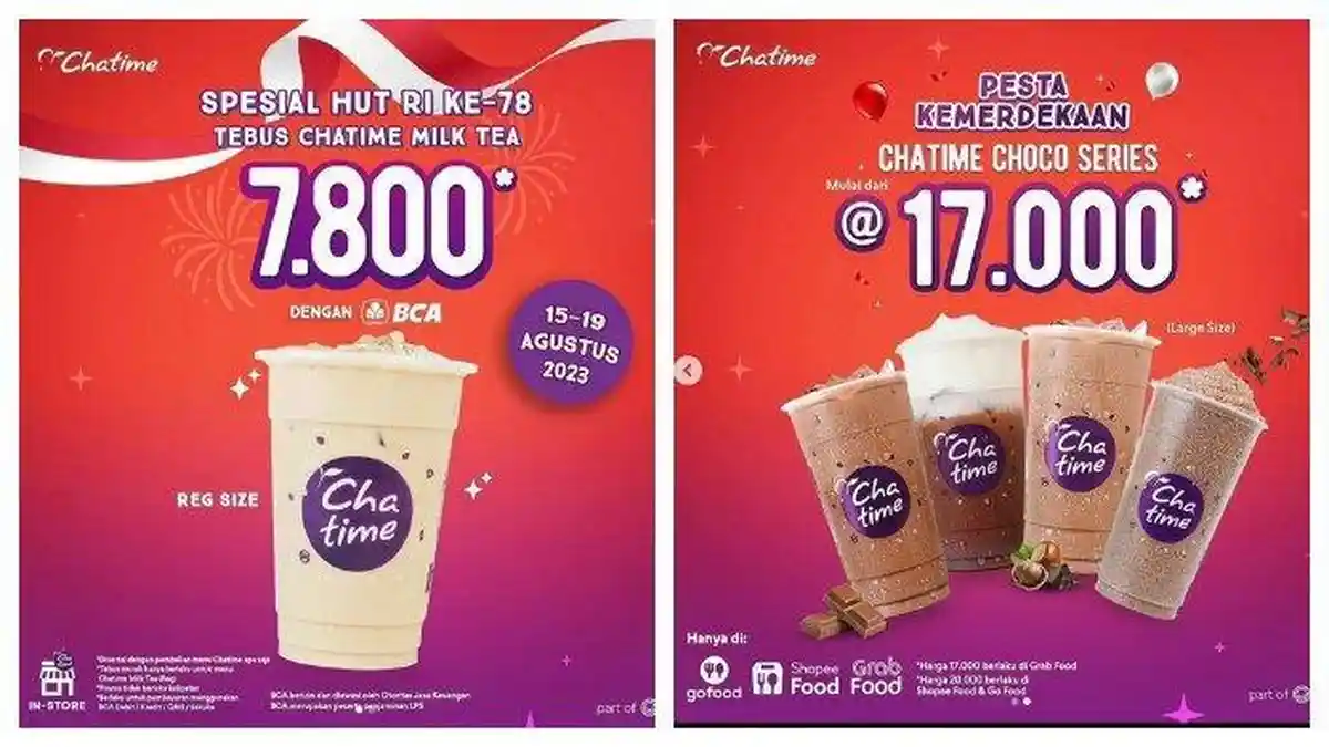Promo Chatime 17 Agustus, Tebus Murah Milk Tea 7.800 hingga Chatime Choco Series Harga 17 Ribu