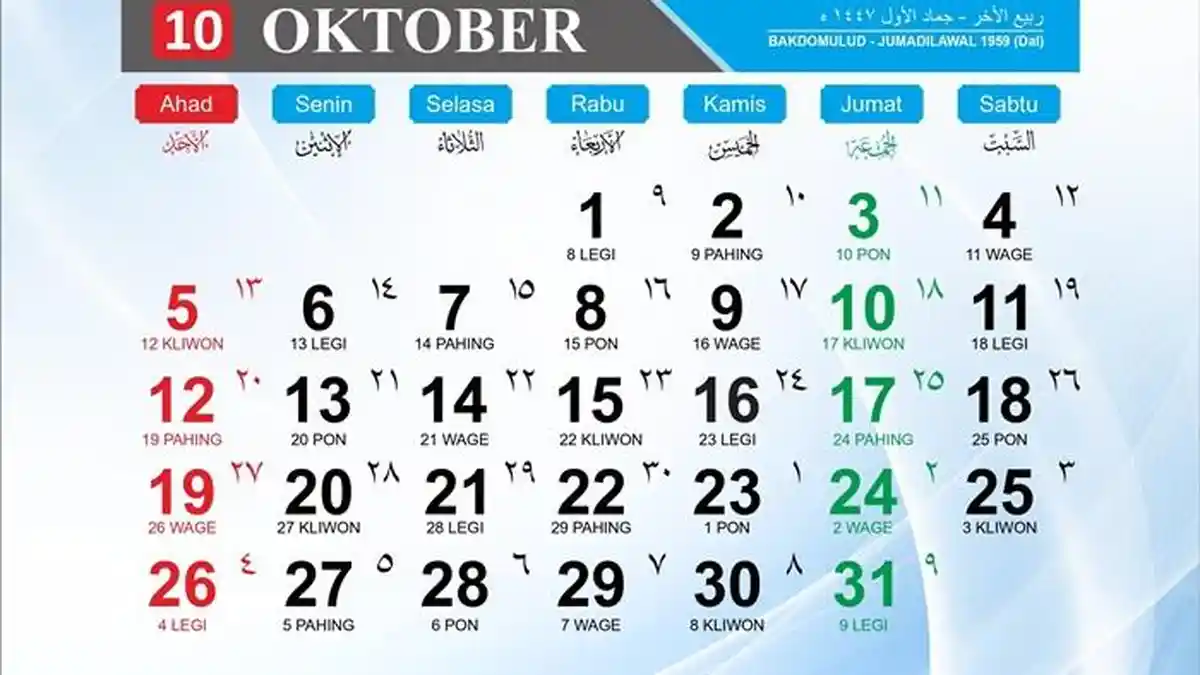 Kalender 2025 Lengkap Daftar Hari Penting Bulan Oktober, Ada Libur atau Tidak