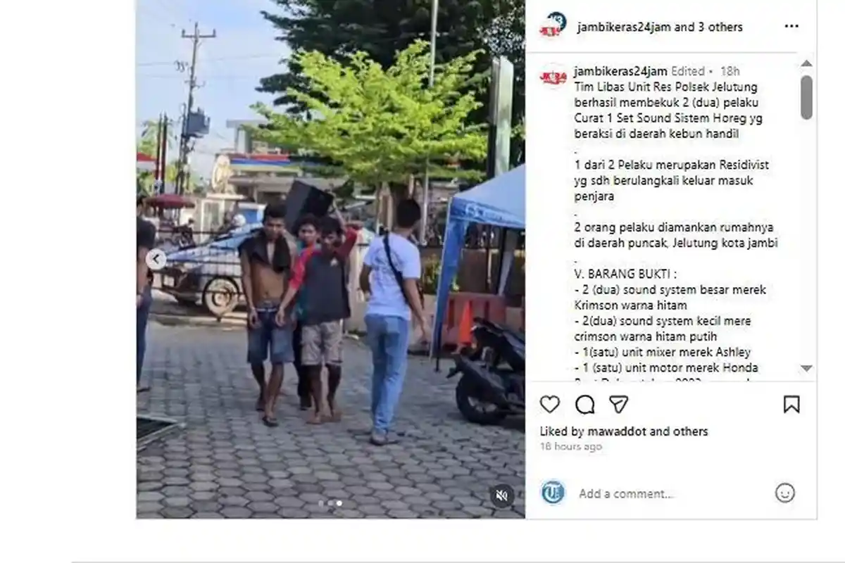 2 Pemuda Curi Sound System di Handil Jambi, Berujung di Polsek Jelutung