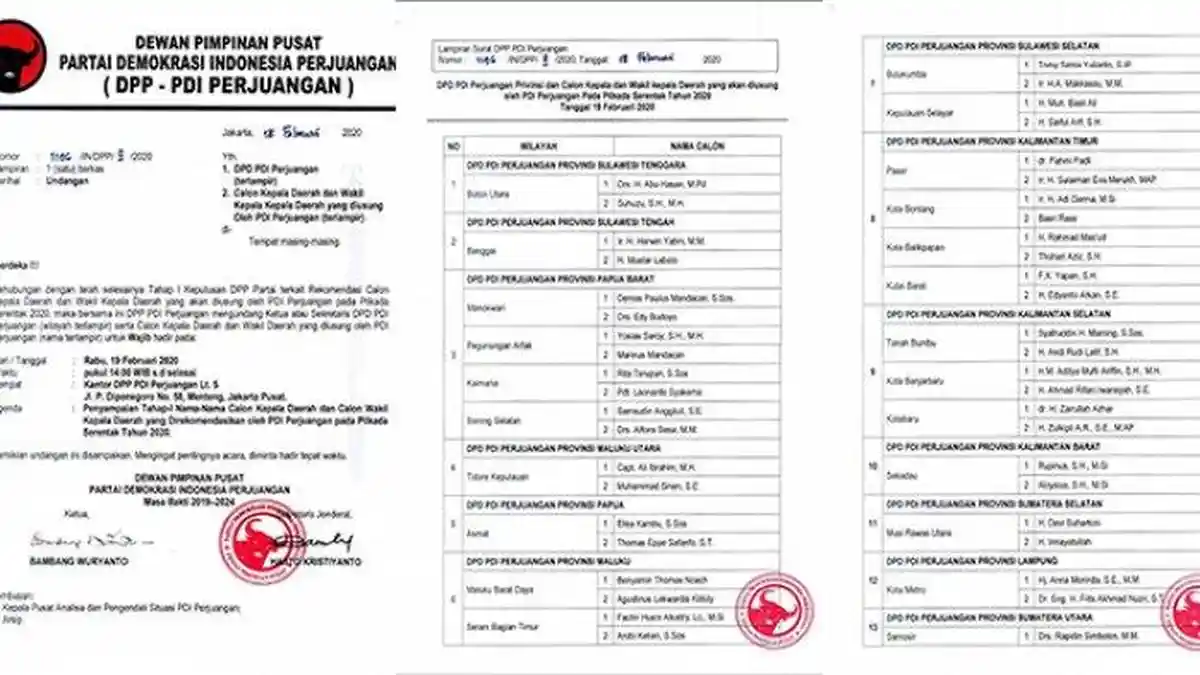 Beredar Daftar Nama Calon Kepala Daerah yang Diusung PDIP di Berbagai Daerah di Indonesia