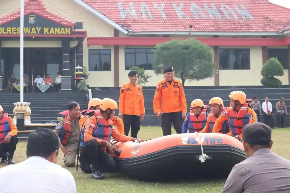 Polres Way Kanan Polda Lampung dan Pihak Terkait Apel Siaga Bencana Alam