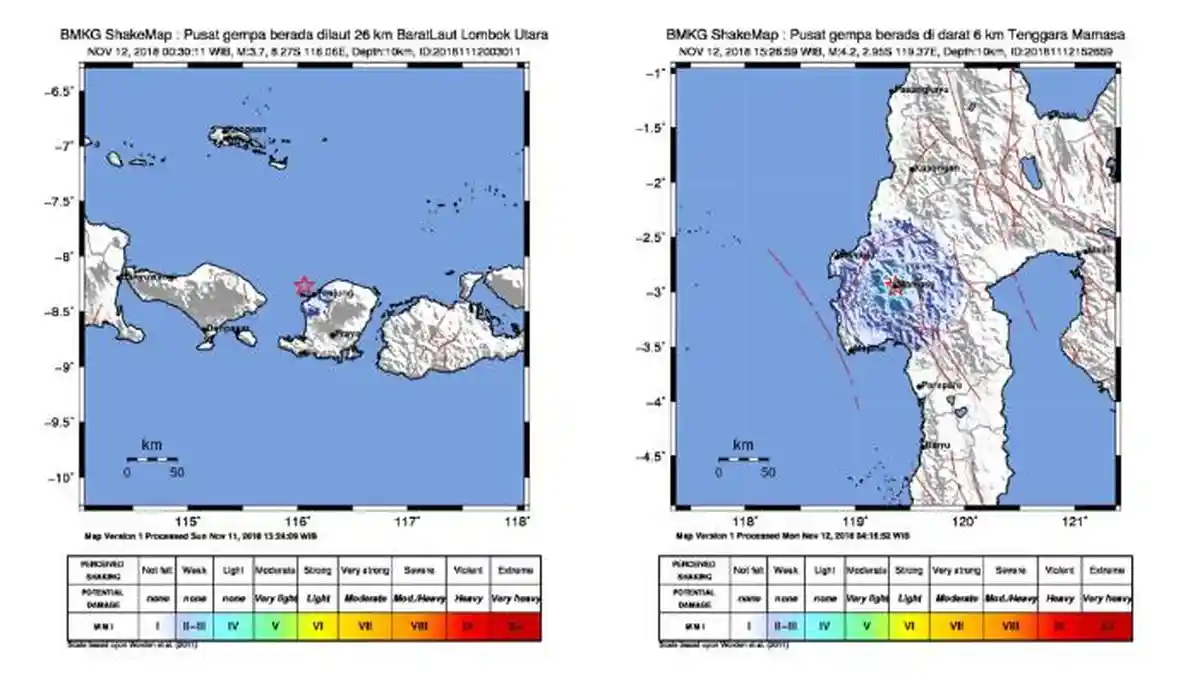 Gempa Hari Ini - 8 Guncangan Dirasakan di 2 Wilayah Indonesia hingga Senin Sore, 12 November 2018