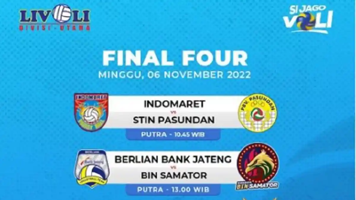 Live Streaming Moji TV Final Four Livoli 2022 Indomaret vs STIN Pasundan, BIN Samator vs Berlian BJ