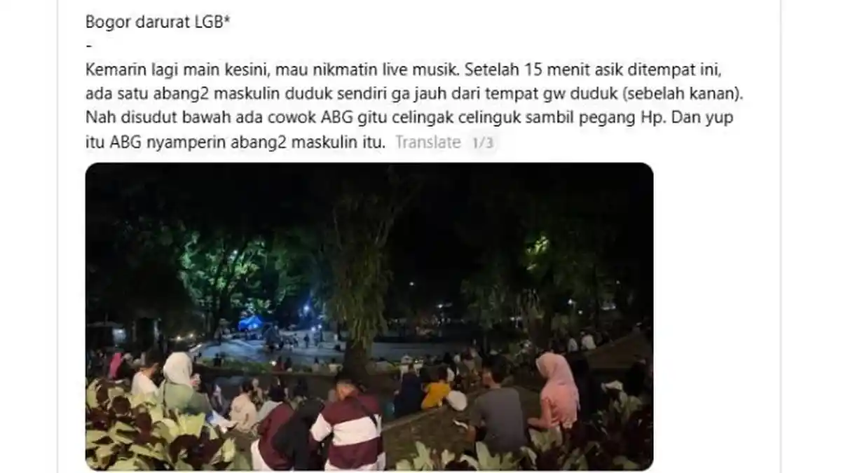 Viral Utas Bogor Darurat LGBT di Threads, Taman-taman Diduga Jadi Tempat Berkumpul Pria Menyimpang