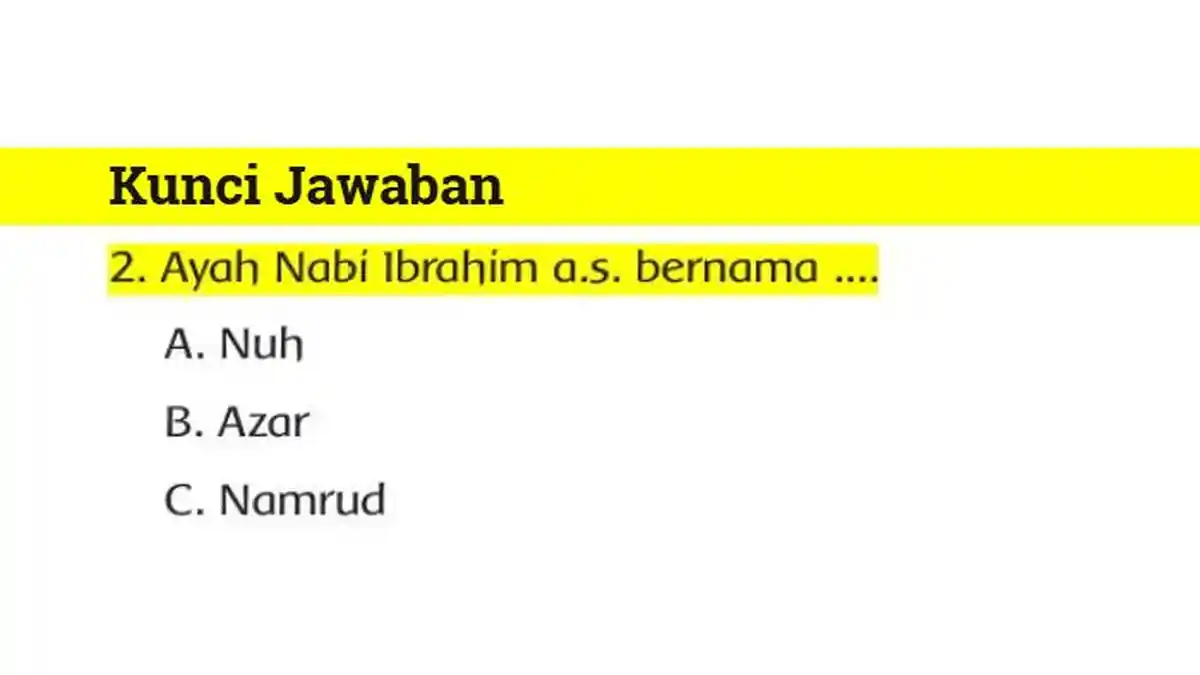 Kunci Jawaban PAI Kelas 2 SD Kurikulum Merdeka Halaman 254 Ayah Nabi Ibrahim AS Bernama . .