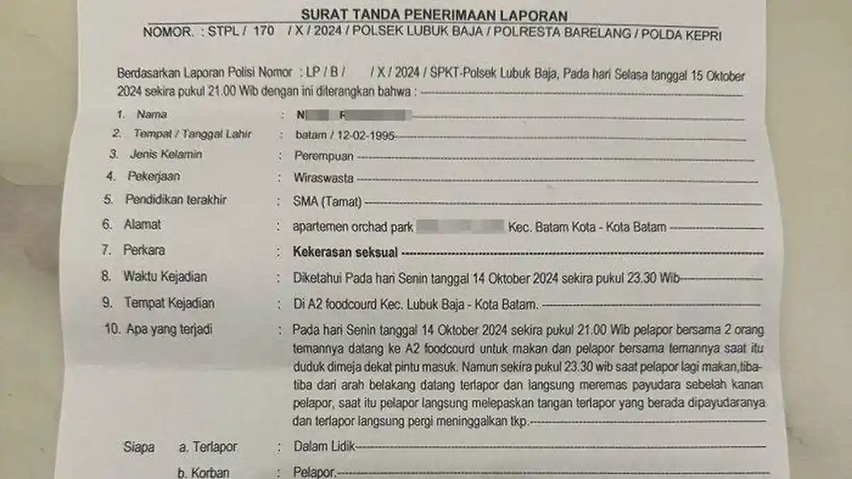 Polisi Selidiki Dugaan Pelecehan Seksual terhadap Seorang Wanita di Food Court Batam