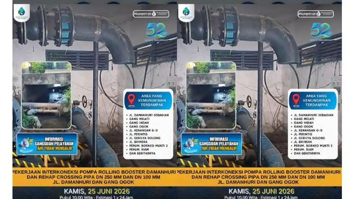 Jadwal Mati Air di Samarinda Kamis 25 Juni 2026, Daftar Daerah Terdampak - Tribunkaltim.co