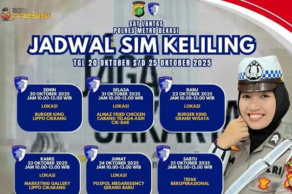 Layanan SIM Keliling Kabupaten Bekasi Rabu 22 Oktober 2025, Simak Lokasi dan Persyaratannya