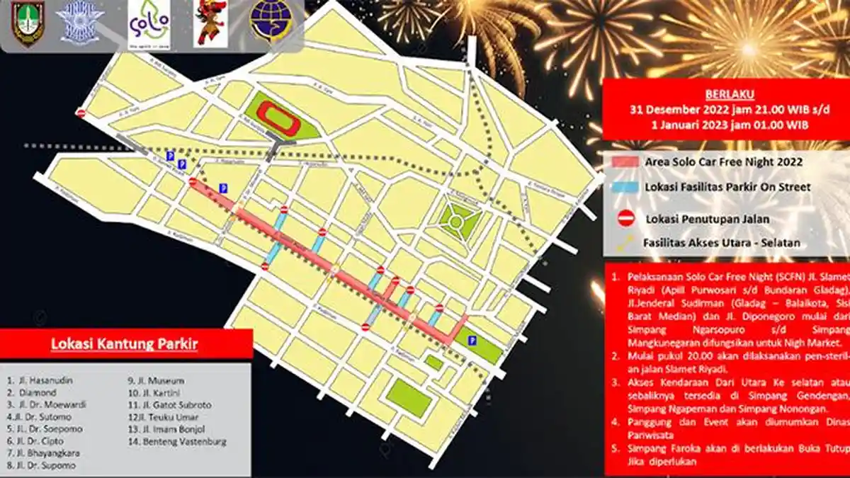 Malam Tahun Baru, Pemkot Solo Tutup Jalan, Mulai Simpang Purwosari hingga Bundaran Gladak