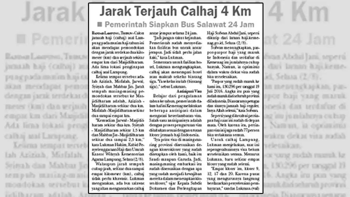 Jarak Pemondokan Calhaj Lampung Terjauh 4 Km dari Masjidil Haram