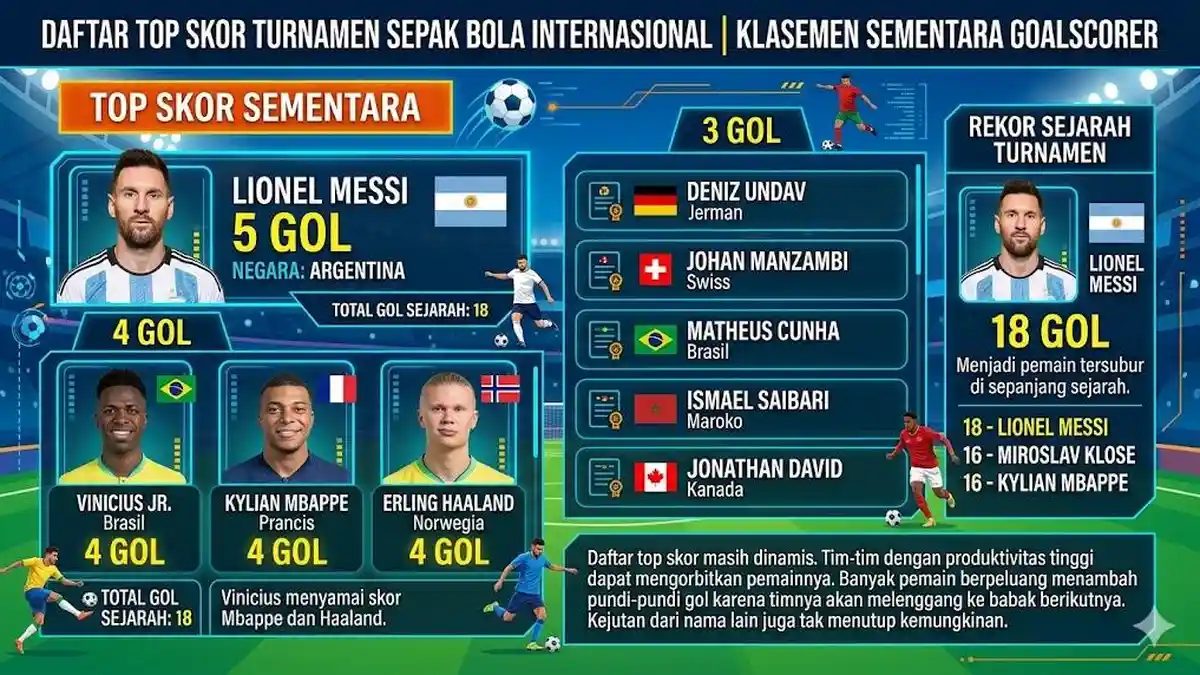 Daftar Top Skor Piala Dunia 2026, Vinicius Muncul dan Tantang Messi, Dipepet Haaland-Mbappe - Bangkapos.com