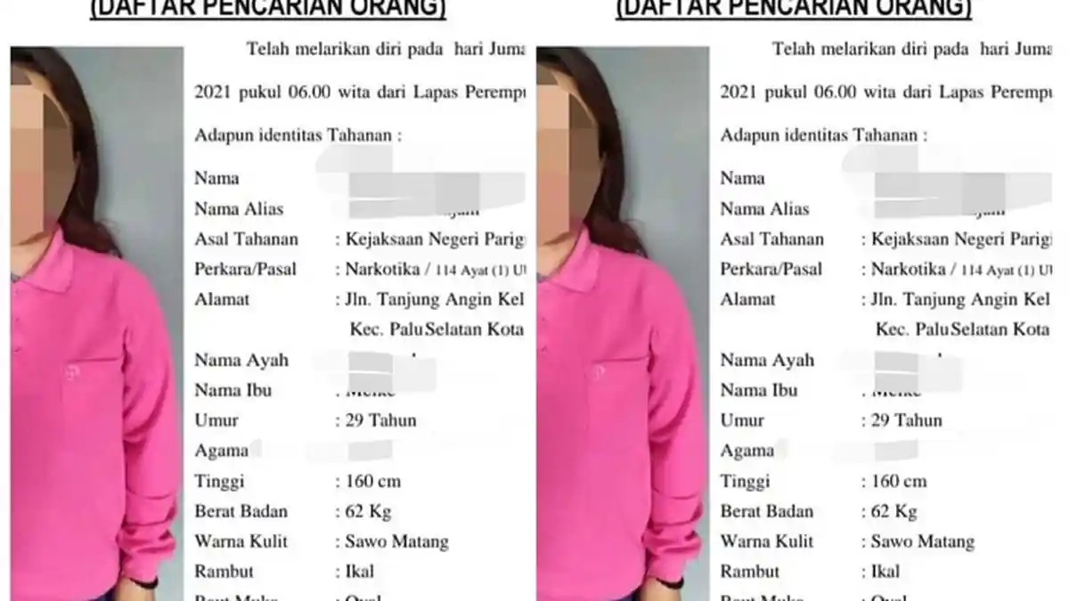 Ini Keterlibatan MW di Gembong Narkoba Palu, Tahanan yang Kabur dari Lapas Perempuan 