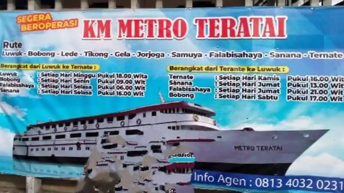 Jadwal Kapal Ternate ke Luwuk untuk KM Metro Teratai