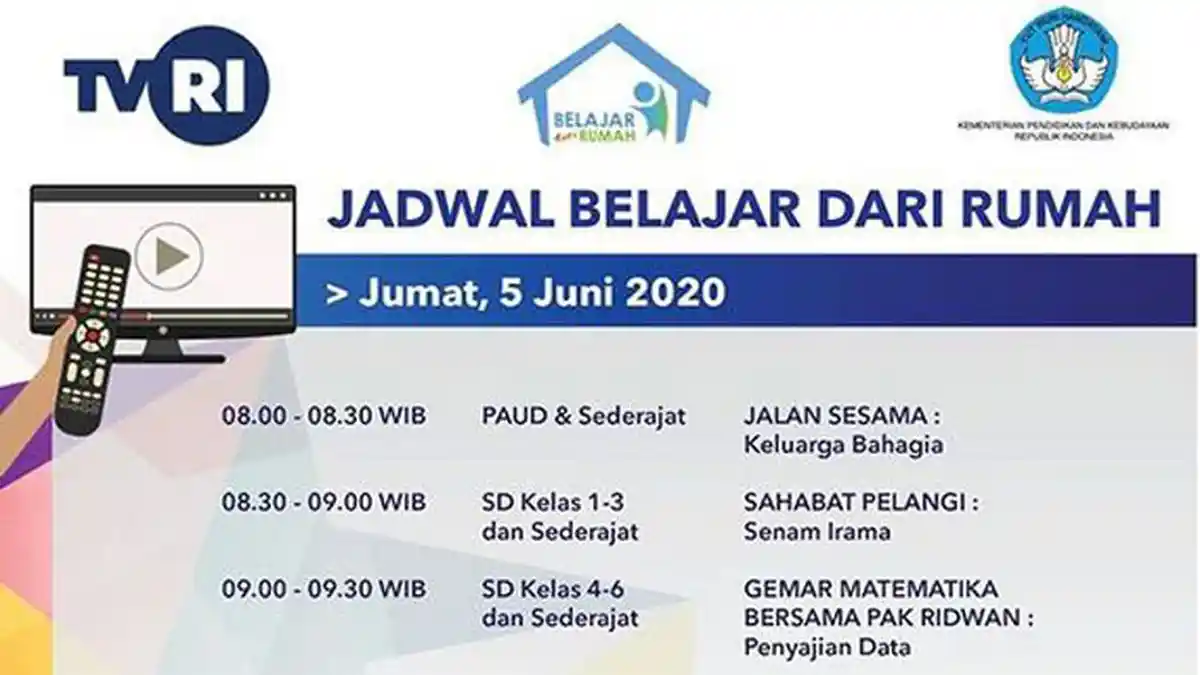 Link Live Streaming TVRI Belajar dari Rumah Jumat 5 Juni 2020, Beserta Soal dan Jawaban SD Kelas 1-3