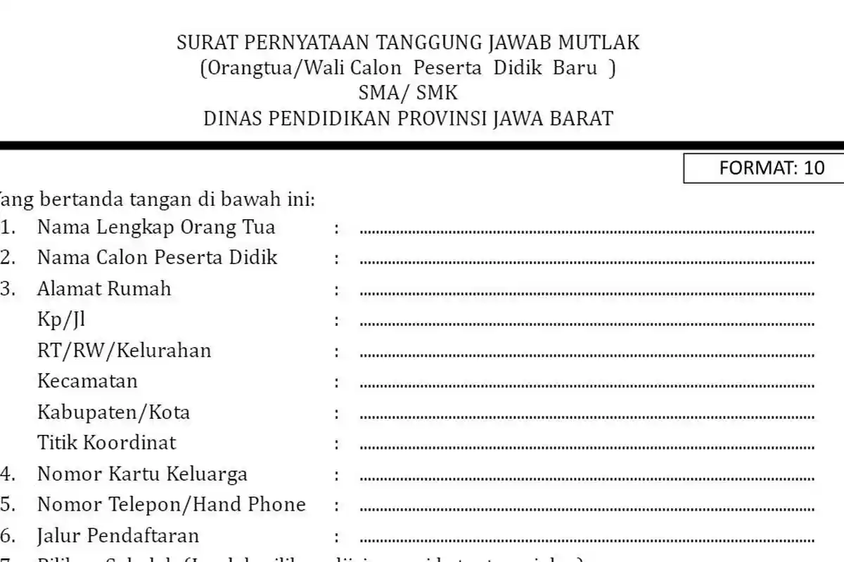 LINK Download Contoh Surat Tangggung Jawab Mutlak Orang Tua untuk Daftar PPDB 2023 Jawa Barat