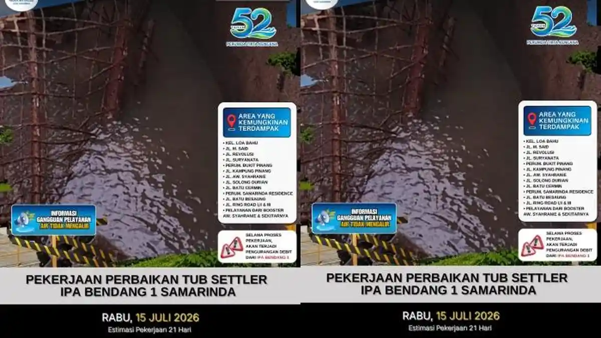 Daftar Wilayah Terdampak Mati Air PDAM Samarinda Rabu 15 Juli 2026 - Tribunkaltim.co