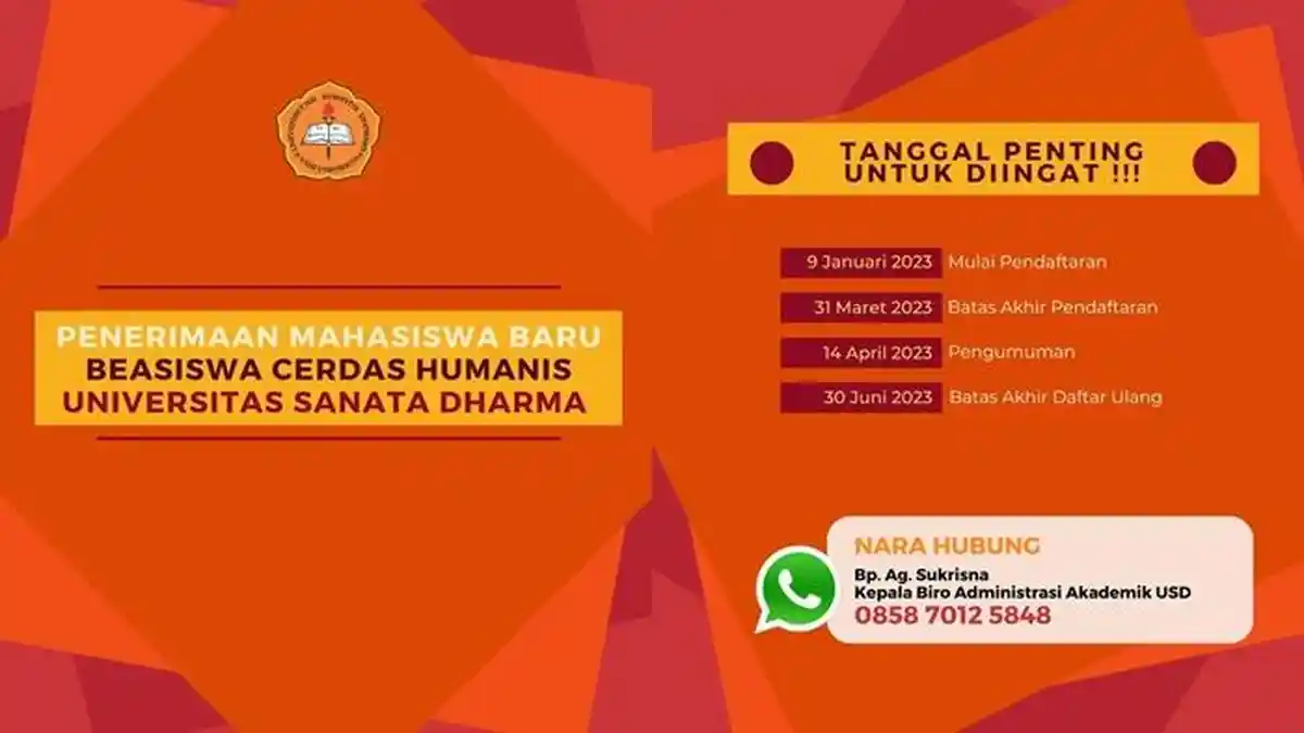 Syarat dan Cara Daftar Beasiswa Cerdas Humanis untuk Mahasiswa Baru Universitas Sanata Dharma