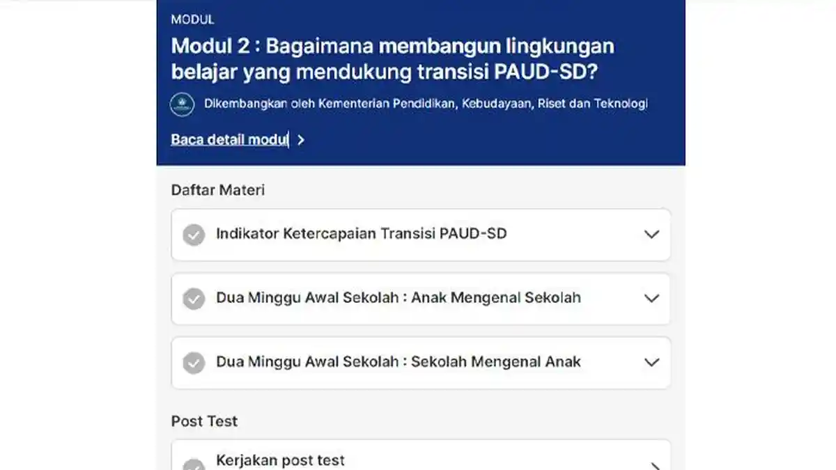 Kunci Jawaban Soal Post Test Modul 2 Transisi PAUD-SD 1: Penguatan di Awal Tahun Ajaran Baru PMM
