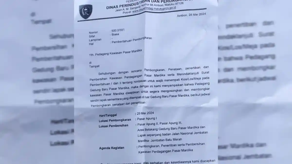 Besok Pemerintah Lanjut Bongkar Lapak di Pasar Mardika