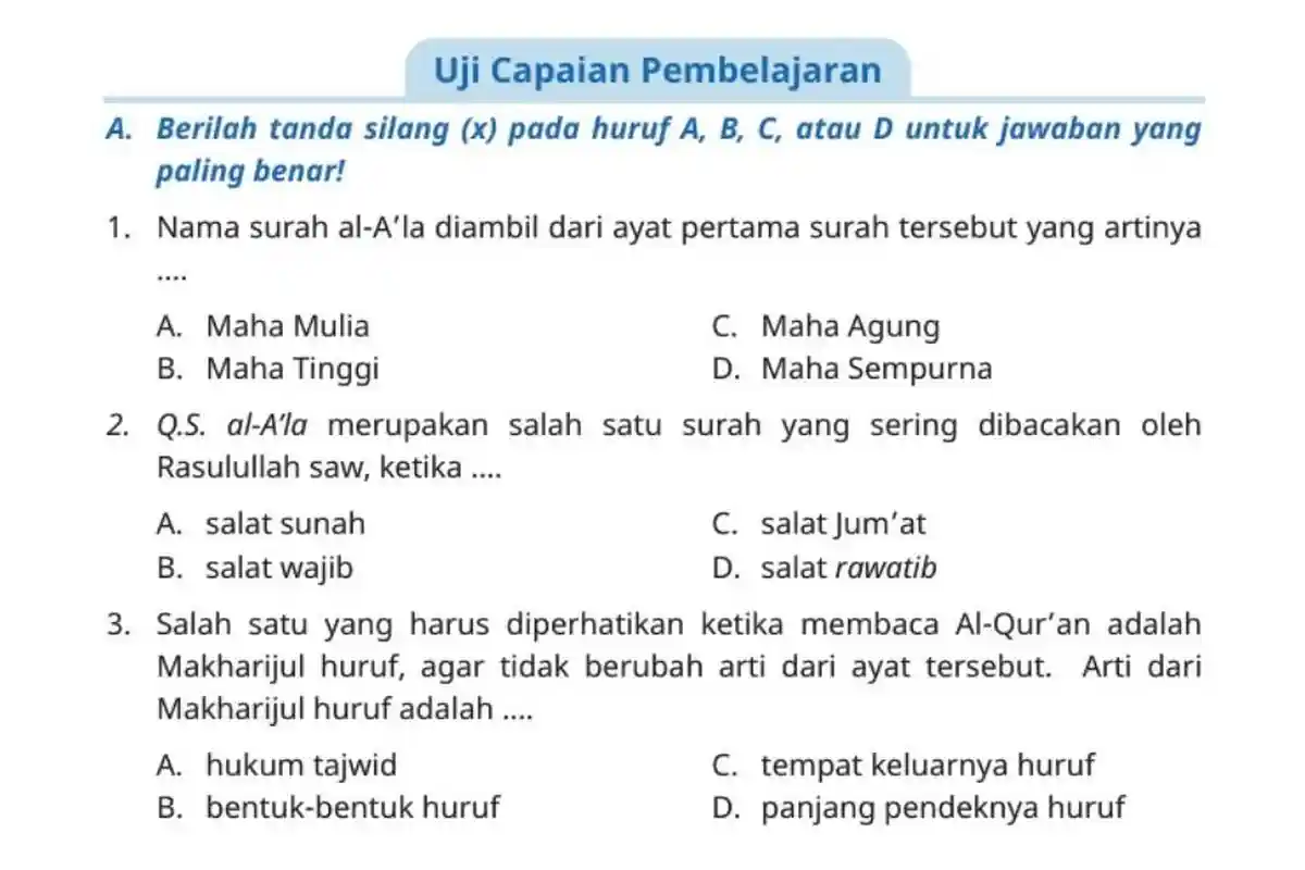 Kunci Jawaban PAI Kelas 6 Halaman 117, 118, 119 Kurikulum Merdeka, Uji Capaian Pembelajaran Bab 6