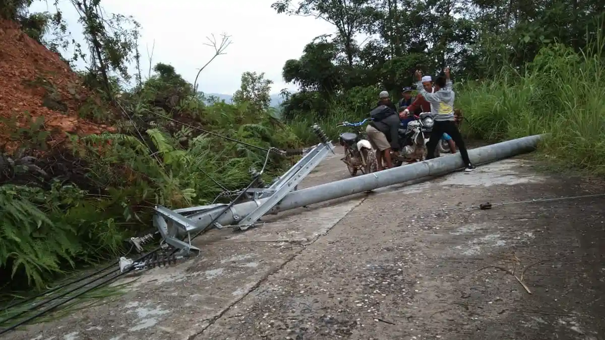 BREAKING NEWS Tiang Listrik Bertumbangan, Hujan, Angin Kencang dan Longsor di Batang Asai