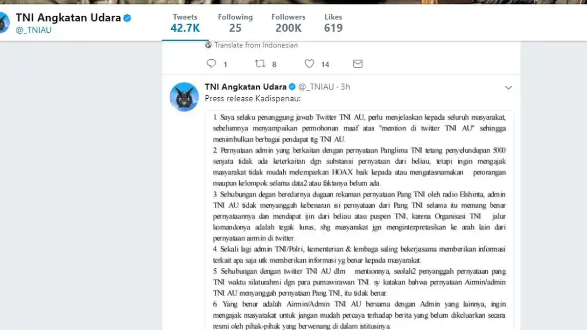 TNI AU Ajak Masyarakat Tidak Terpancing Sebar Berita Hoax