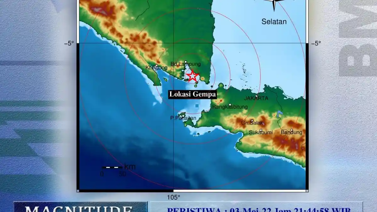 Gempa Bumi Tektonik 2,2 Magnitudo Getarkan Lampung Selatan Pukul 21.44 Selasa Malam