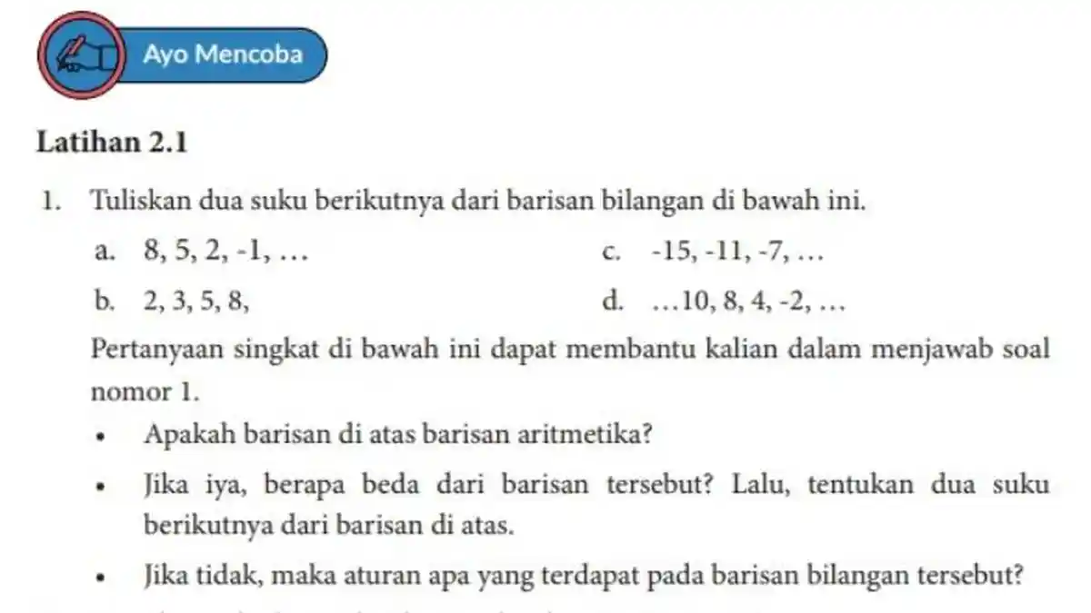 Kunci Jawaban Matematika Kelas 10 Halaman 40 41 Kurikulum Merdeka, Latihan 2.1