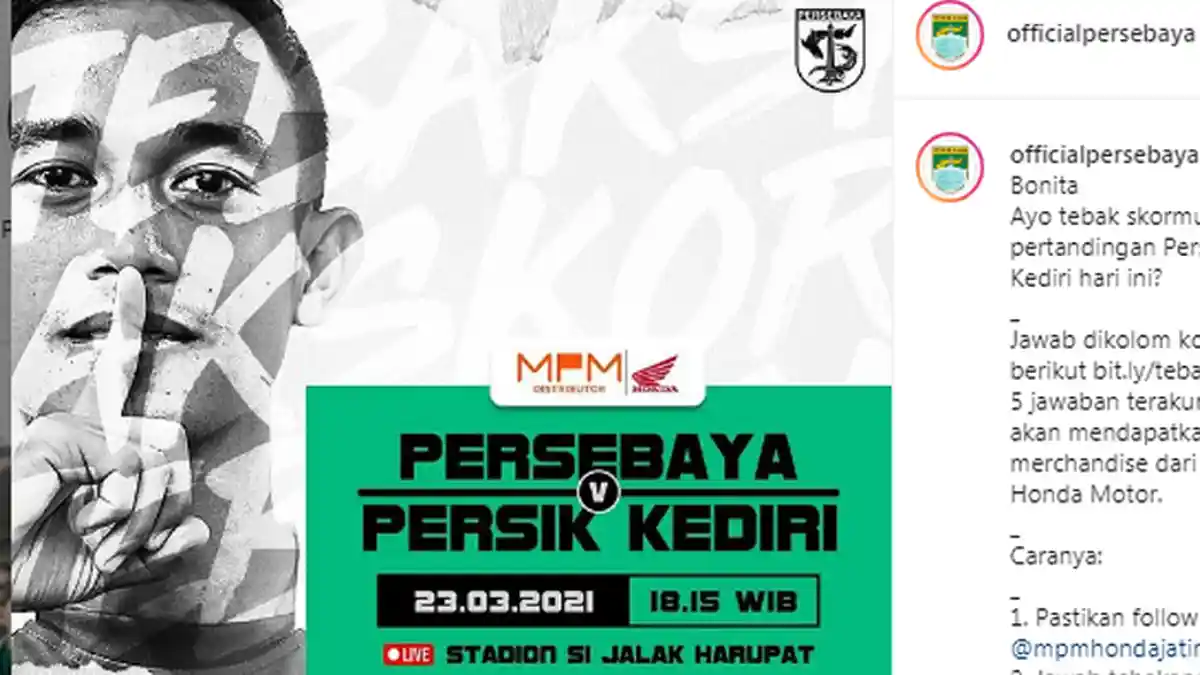 Siaran Langsung Persik vs Persebaya Piala Menpora 2021 Pukul 18.15 WIB, Live Streaming Indosiar