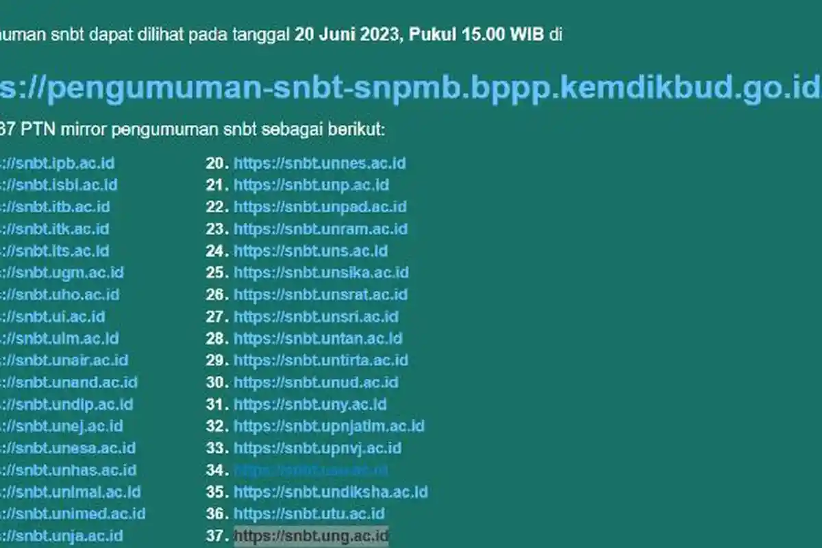 20 Juni Pengumuman SNBT 2023, Berikut Cara Cek Kelulusan di Link Utama dan Link 37 PTN