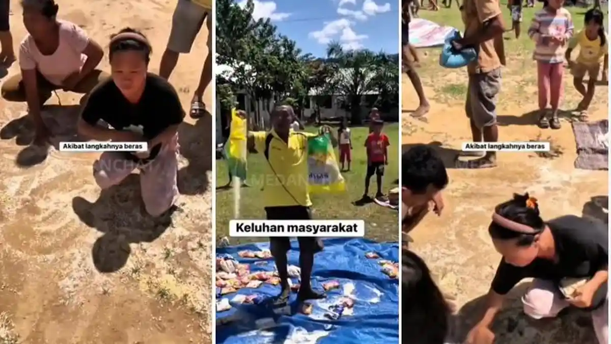 Viral Warga Ramai-ramai Pungut Beras dari Tanah yang Distribusikan dari Helikopter di Taput