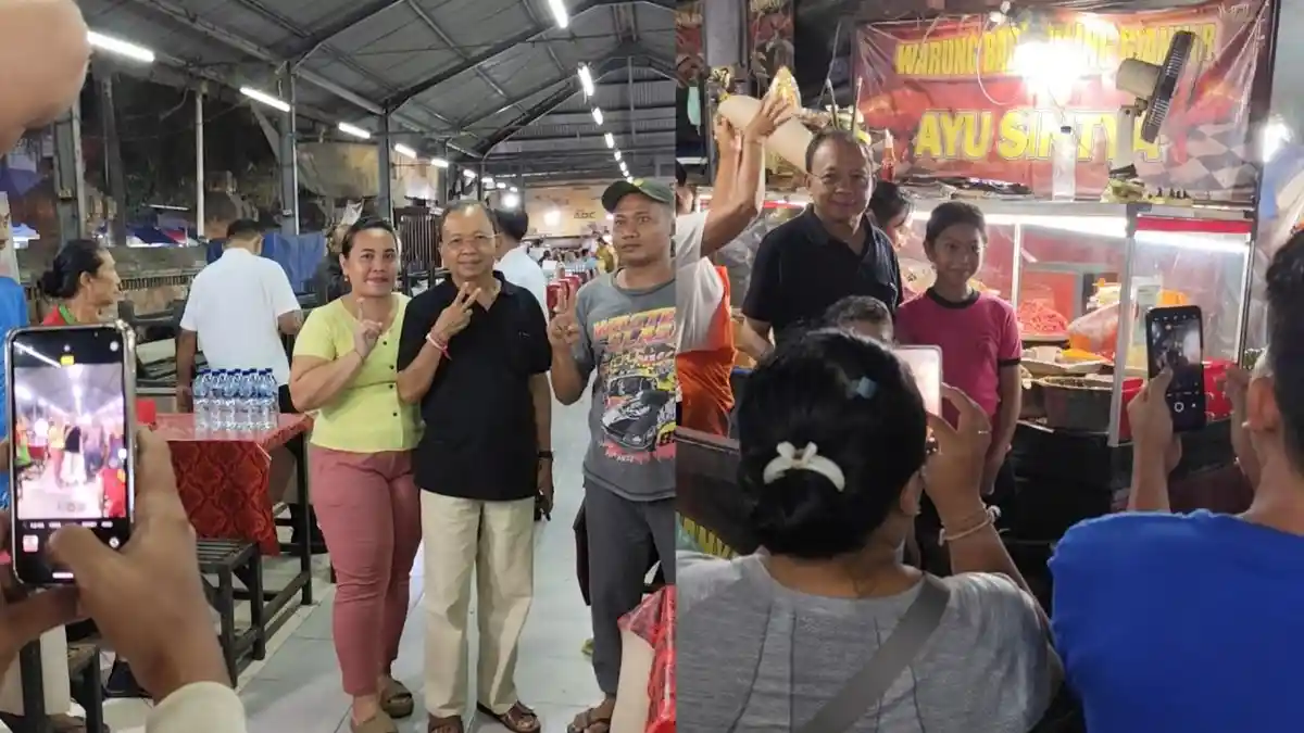 Nikmati Babi Guling di Pasar Kreneng Denpasar, Koster Diajak Warga dan Pedagang Pose Dua Jari