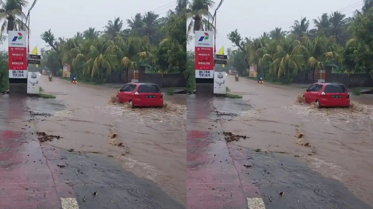 Buleleng Masuk Puncak Musim Hujan, Banjir Rendam Jalan Raya Desa Sanggalangit