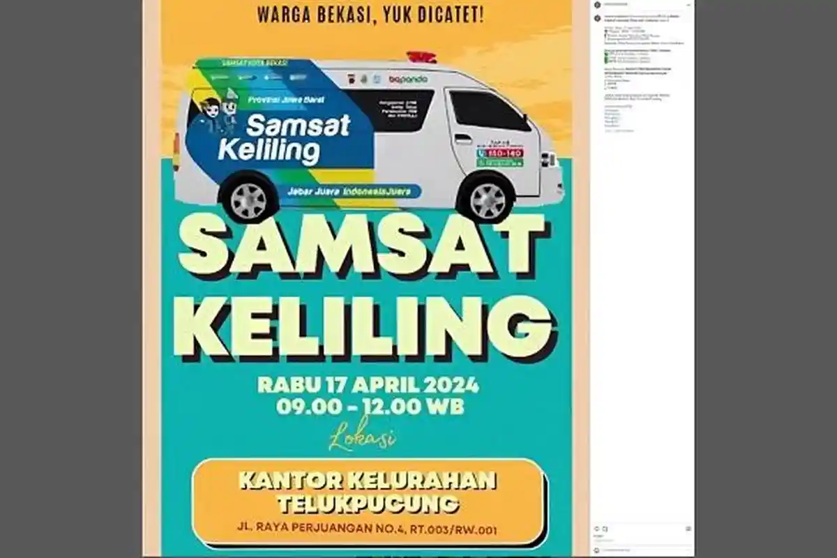 Lokasi Layanan Samsat Keliling di Kota/Kabupaten Bekasi dan Karawang, Rabu 17 April 2024 Ini