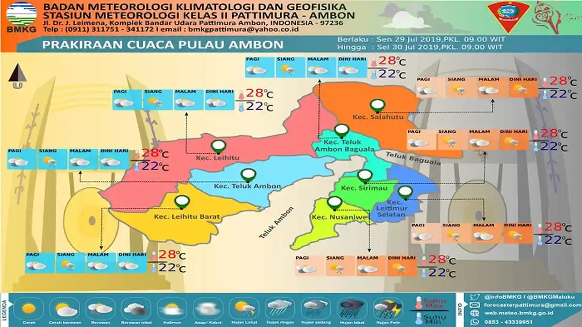 Prakiraan Cuaca Ambon dan Sekitarnya Senin 29 Juli 2019, Ambon Hujan Siang Hari