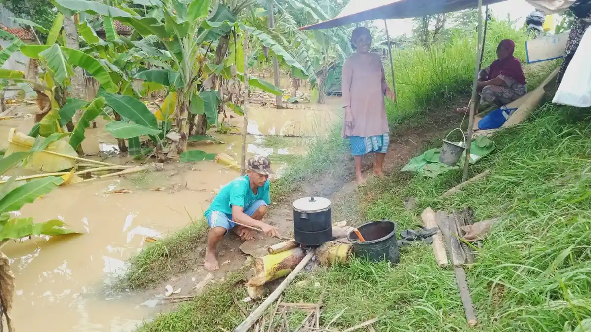 Dilanda Banjir, Warga Pangandaran Manfaatkan Dataran Tinggi untuk Tempat Memasak dan Tidur