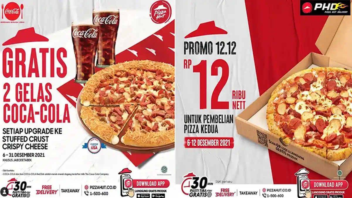 UPDATE Promo Pizza Hut Hari Ini 6 Desember 2021, Beli Pizza Hanya 12 Ribu & Gratis 2 Gelas Coca Cola