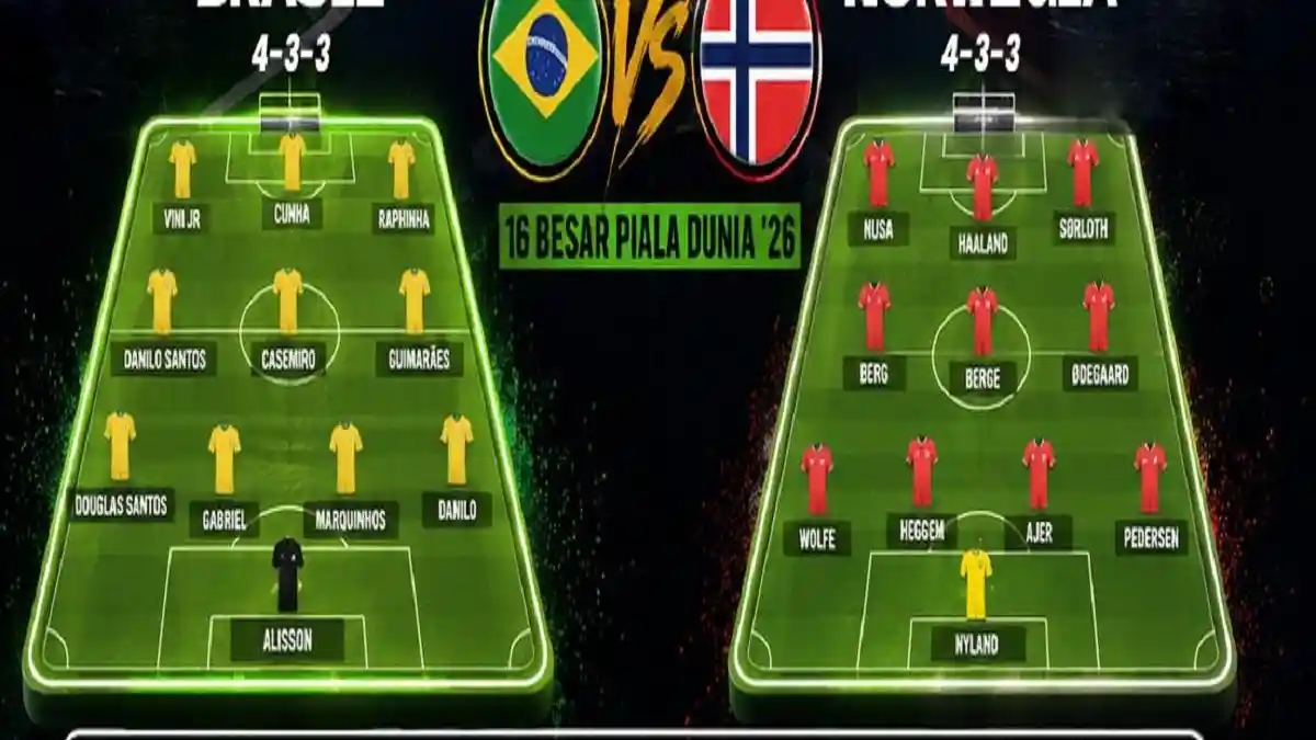 Starting Line Up Norwegia vs Brasil 16 Besar Piala Dunia 2026! Warga ...