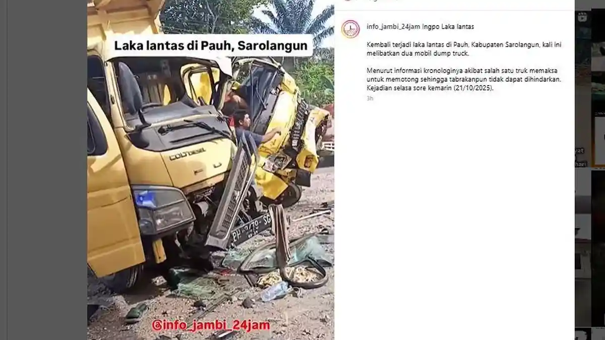Kecelakaan di Sarolangun Jambi, Truk vs Truk Adu Kambing, Diduga Potong Jalan