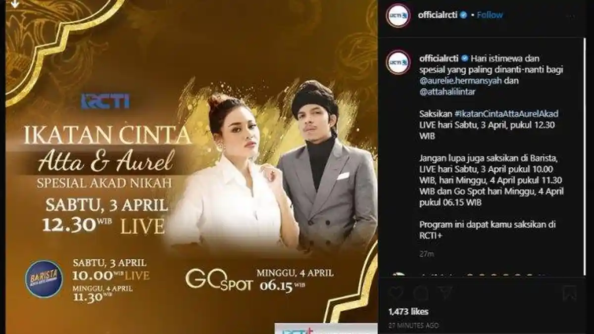 LIVE RCTI Live Streaming Akad Nikah Aurel - Atta Halilintar Hari Ini, Prabowo Hadir Sebagai Saksi
