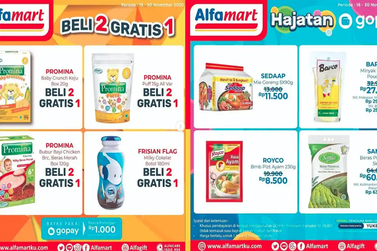 PROMO ALFAMART Hari Ini 18 November 2020, Diskon Beras Minuman hingga Snack Ada Beli 2 Gratis 1