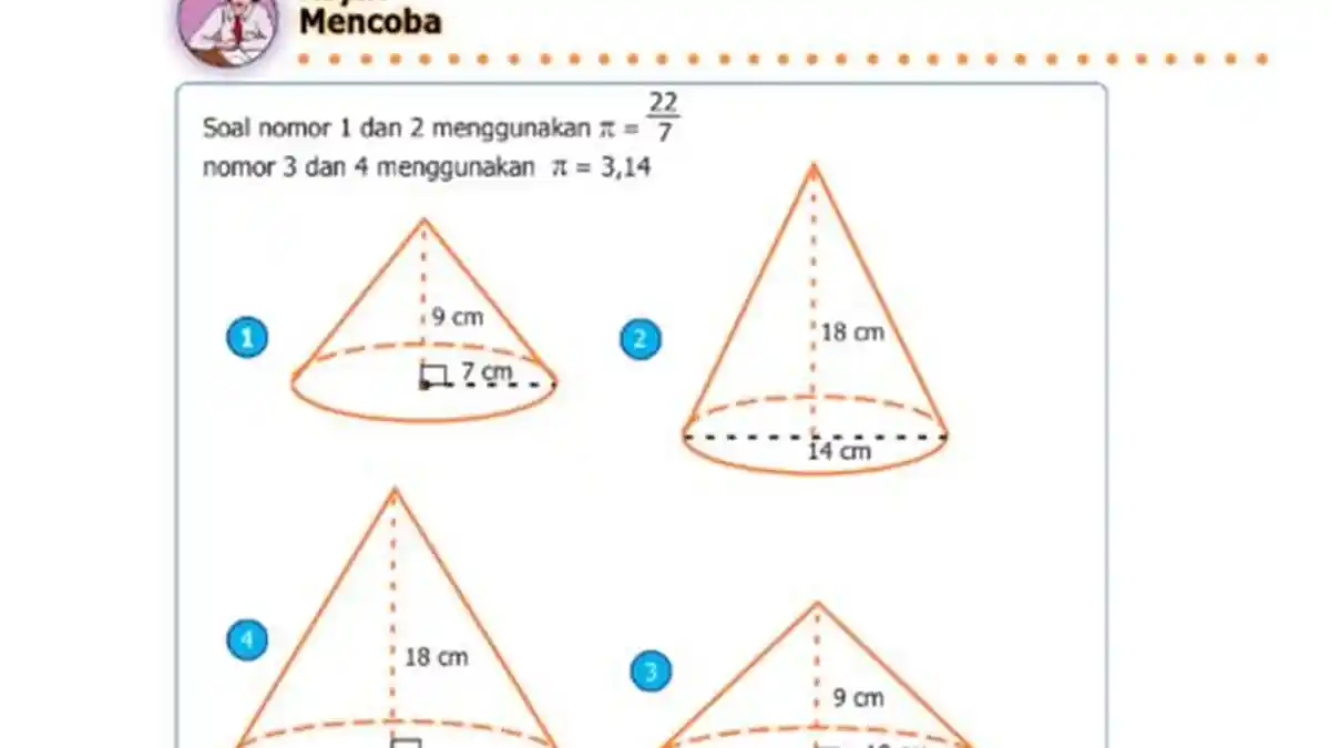 Kunci Jawaban Matematika Kelas 5 SD Halaman 182, Soal Latihan Mencari Volume Kerucut