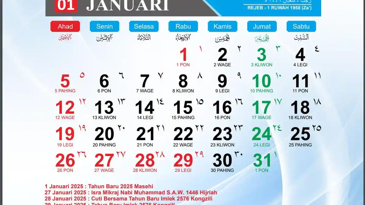Link Download Kalender 2025 Gratis, Lengkap dengan Daftar Libur Nasional dan Cuti Bersama