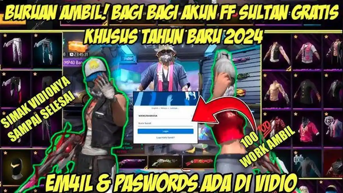 SERBU 700+ Akun Sultan Free Fire FF 2025 Full Diamond +999999, Email dan Paswords Lengkap