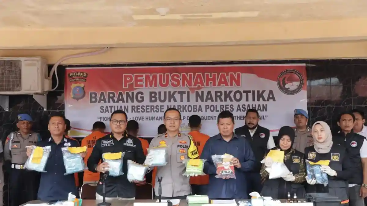 8,9 Kilogram Sabu Asal Aceh Dimusnahkan Satuan narkoba Polres Asahan, 5 Pelaku Diamankan
