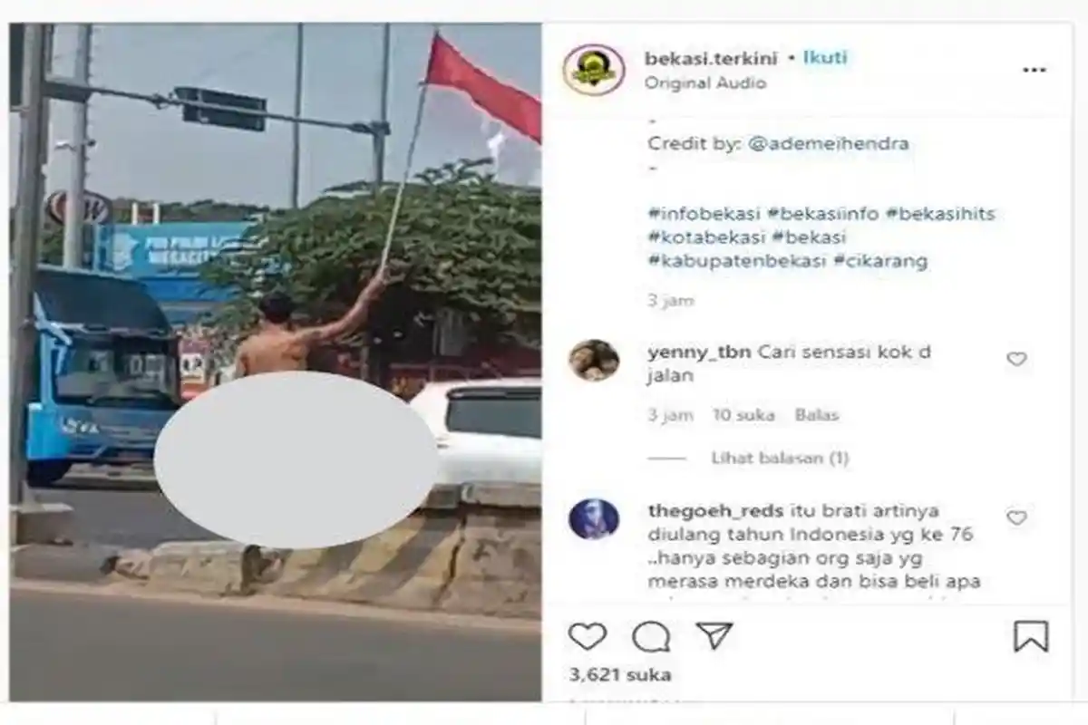 Fakta Viral Pria Cuma Pakai Popok Kibarkan Bendera Merah Putih di Jalanan di Bekasi, Ini Kata Saksi