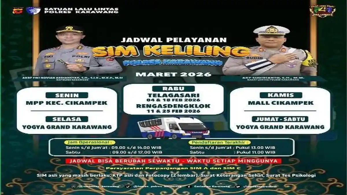 Jadwal, Lokasi dan Persyaratan SIM Keliling Karawang Jumat 13 Maret 2026